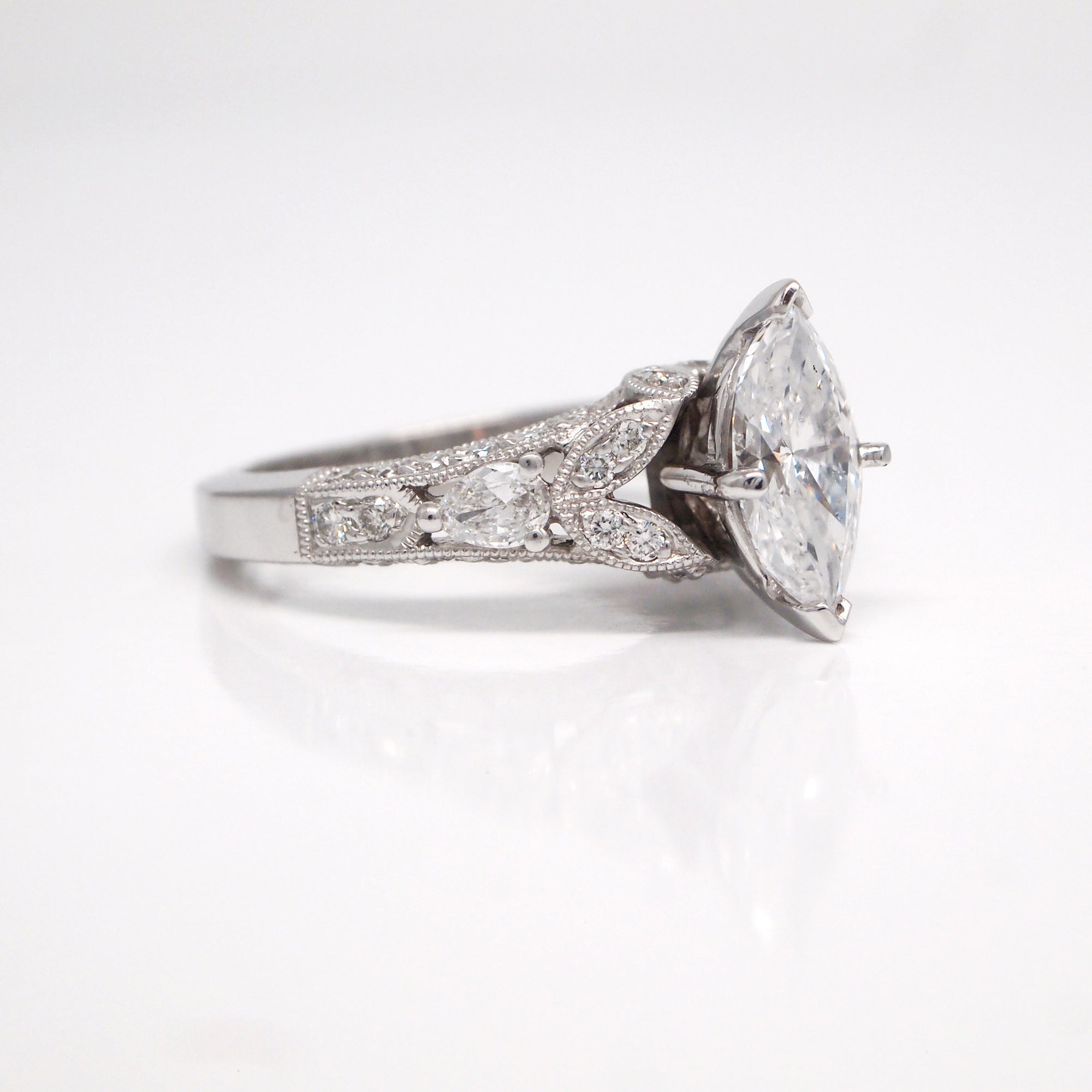 Art Deco Style 18K White Gold Diamond Engagement Ring