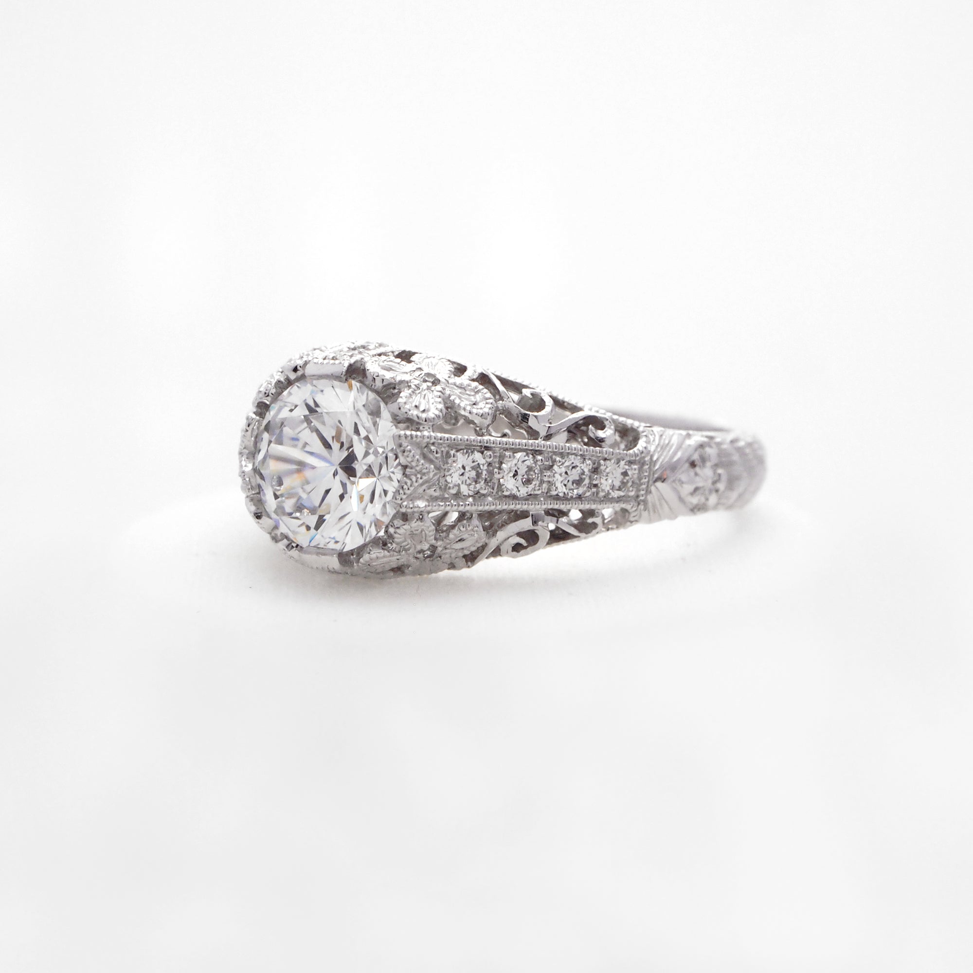 Antique-Style Platinum Diamond Filigree Engagement Ring