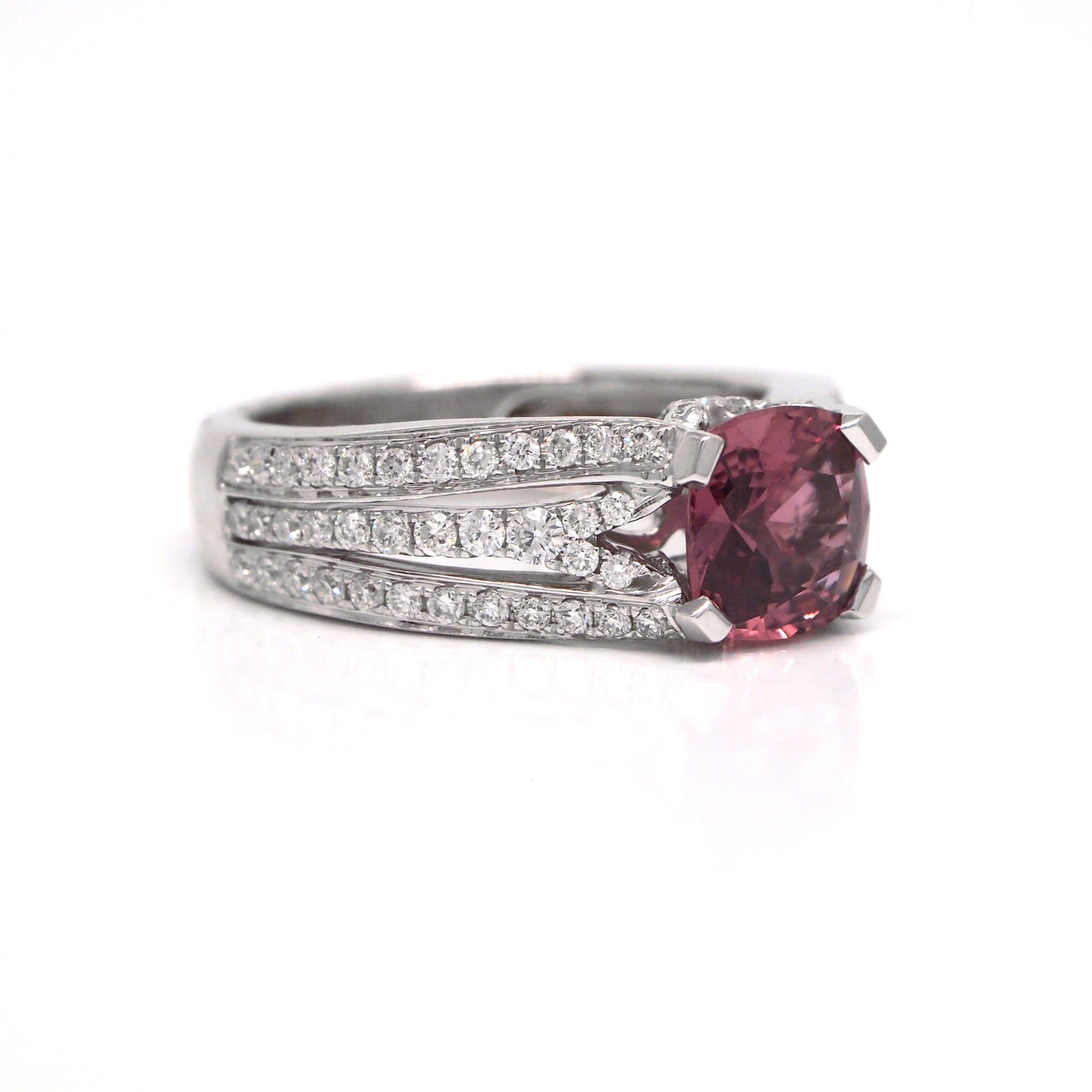 14K White Gold Pink Sapphire And Diamond Ring