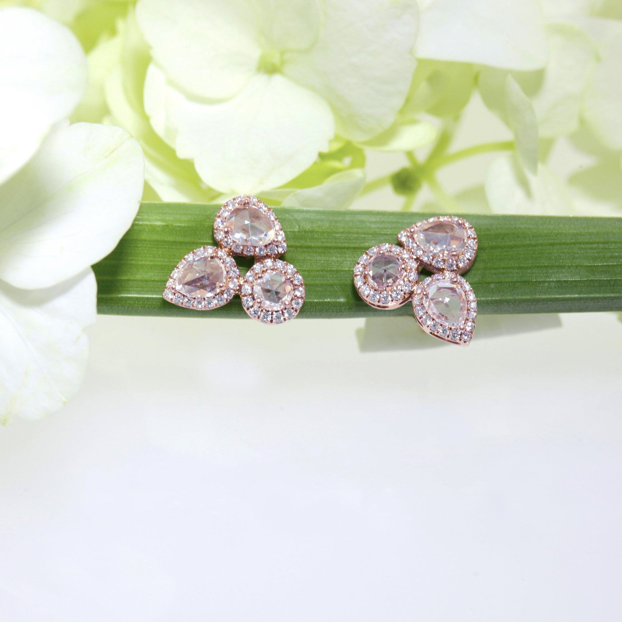 14K Rose Gold Rose Cut Diamond Earrings