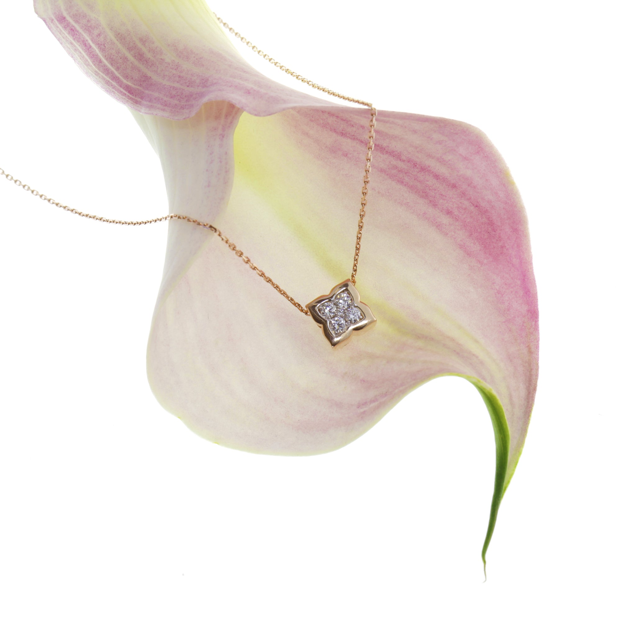 14K Pink Gold Firenze Clover Diamond Pendant