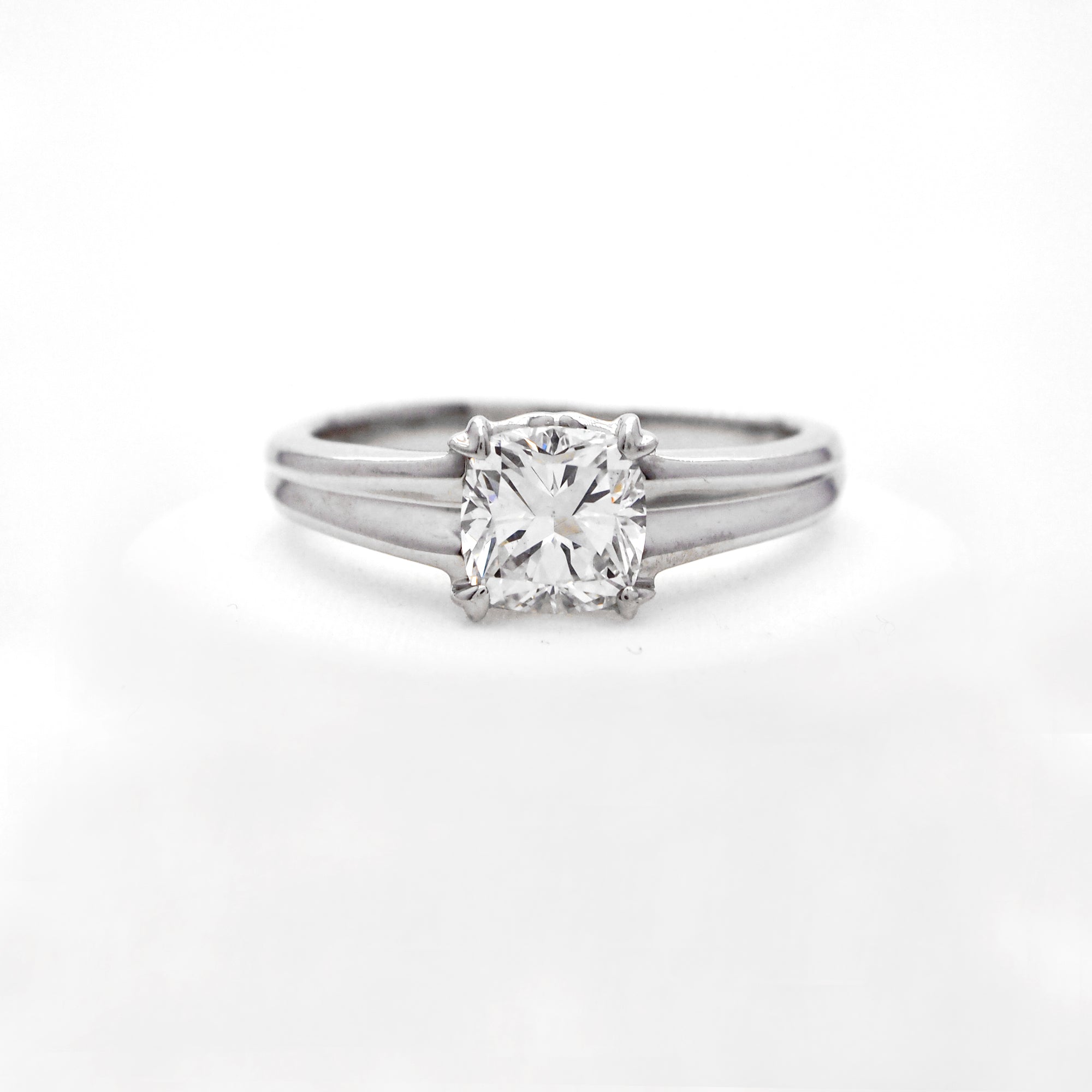 18K White Gold Cushion Solitaire Engagement Ring