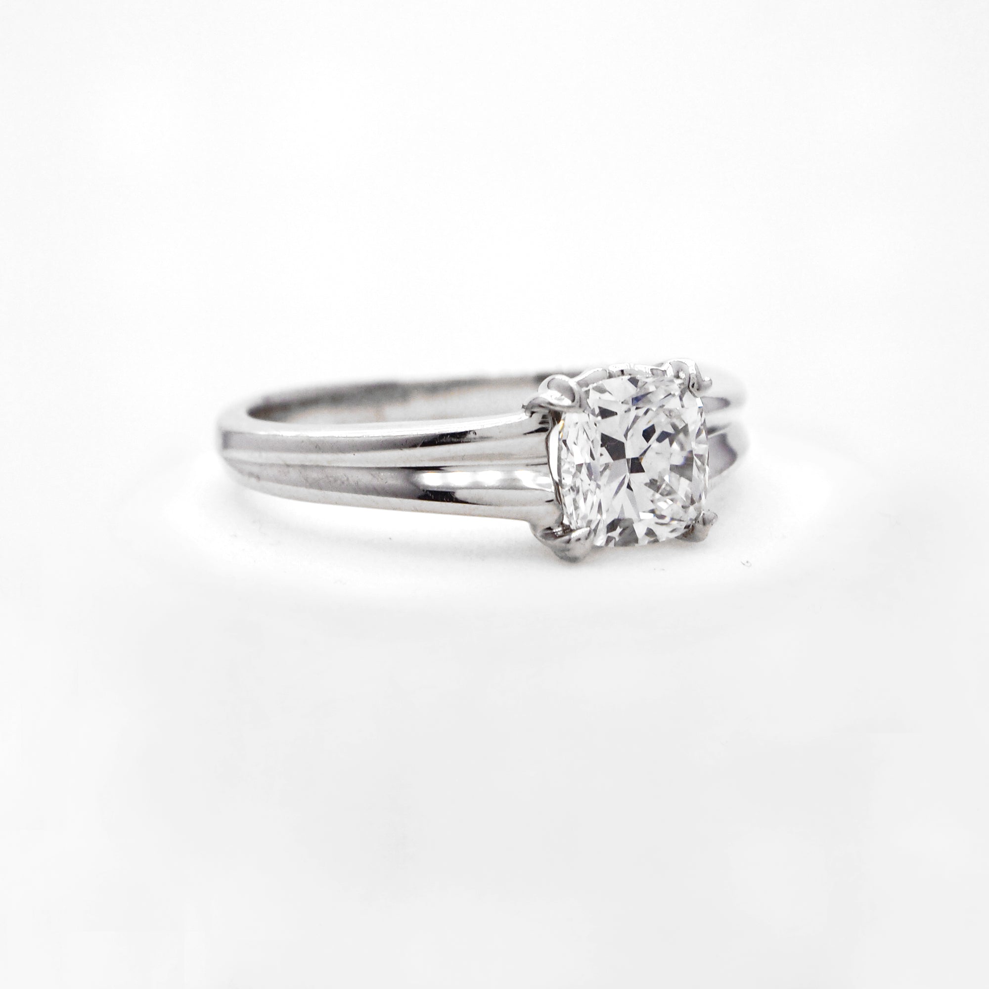 18K White Gold Cushion Solitaire Engagement Ring