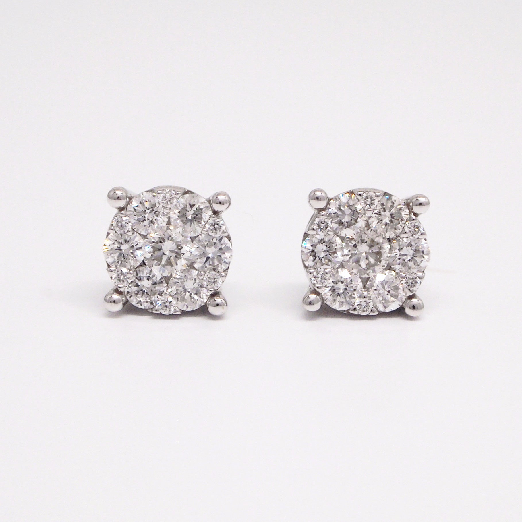 18K White Gold Invisible Set Diamond Composite Studs