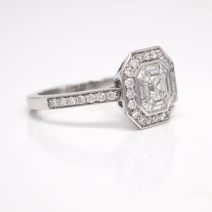 Platinum Composite Asscher Diamond Halo Engagement Ring