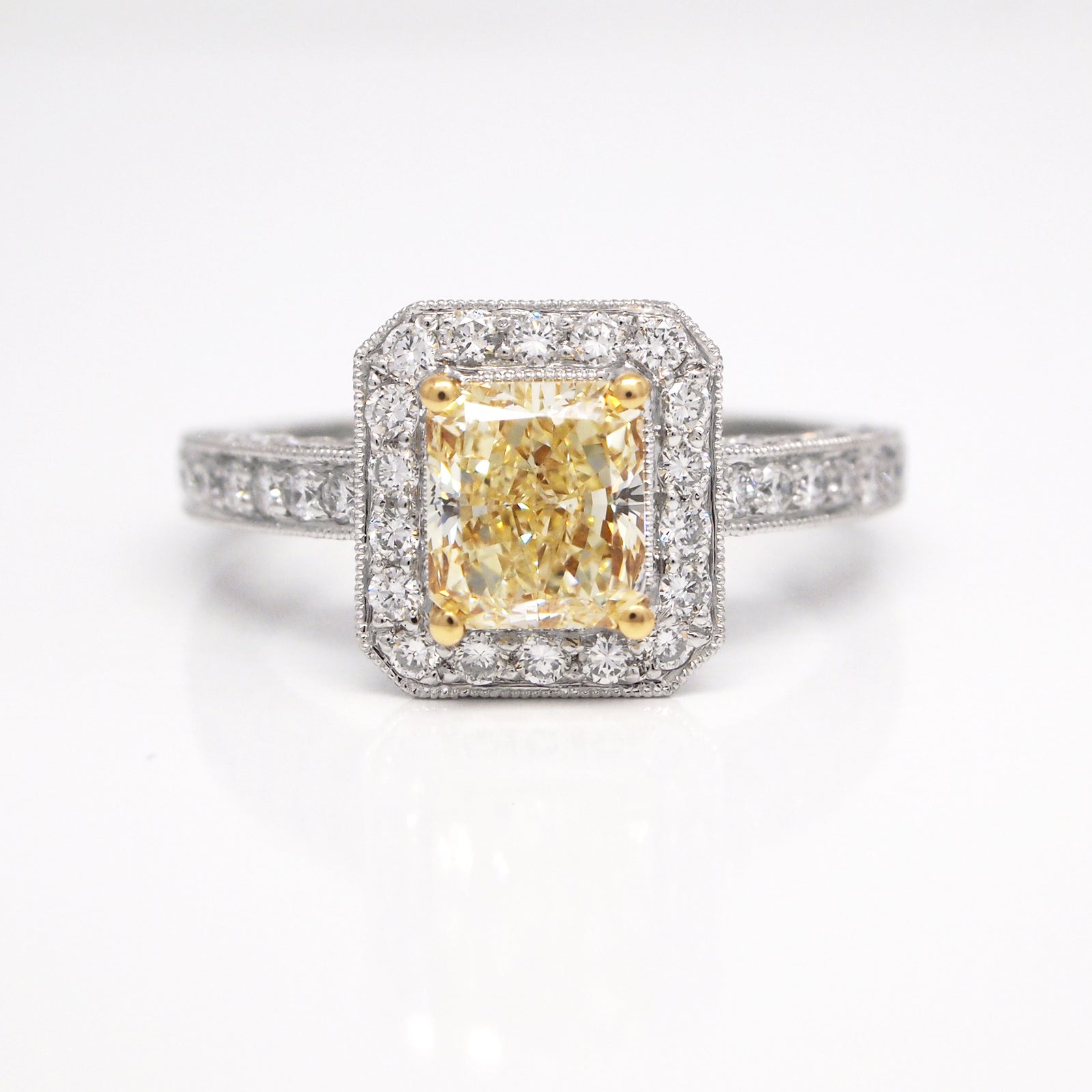 Platinum Pave Yellow Diamond Engagement Ring