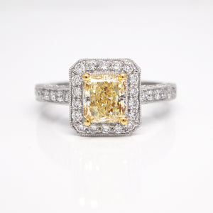 Platinum Pave Yellow Diamond Engagement Ring