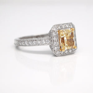 Platinum Pave Yellow Diamond Engagement Ring