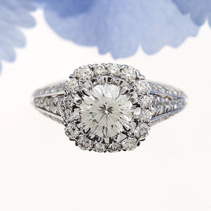Christopher Designs white gold engagement ring with round crisscut and pave set diamonds