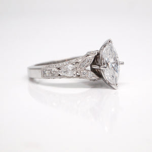 Art Deco Style 18K White Gold Diamond Engagement Ring