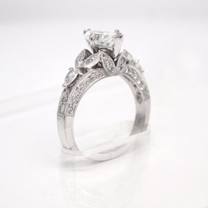 Art Deco Style 18K White Gold Diamond Engagement Ring