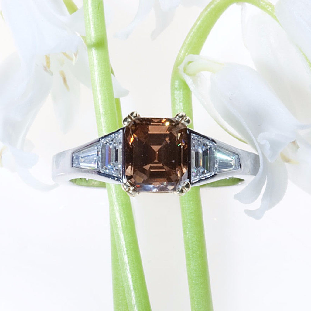 Platinum And 18K Yellow Gold Contemporary Cognac Diamond Engagement Ring