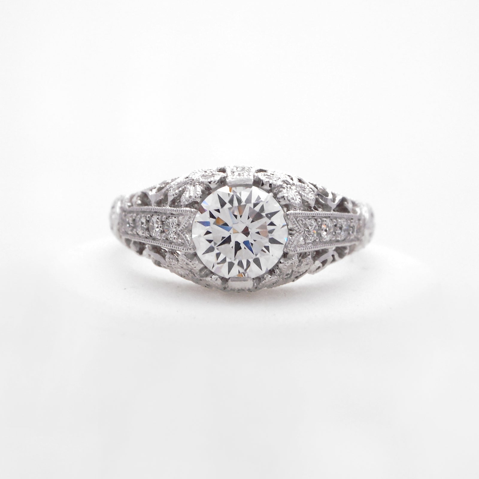 Antique-Style Platinum Diamond Filigree Engagement Ring