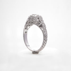 Antique-Style Platinum Diamond Filigree Engagement Ring