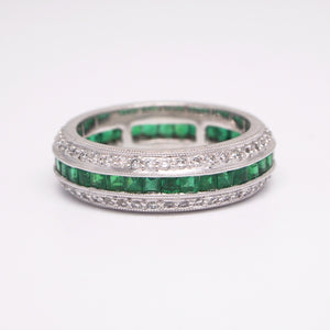 Platinum Emerald And Diamond Eternity Wedding Or Anniversary Band