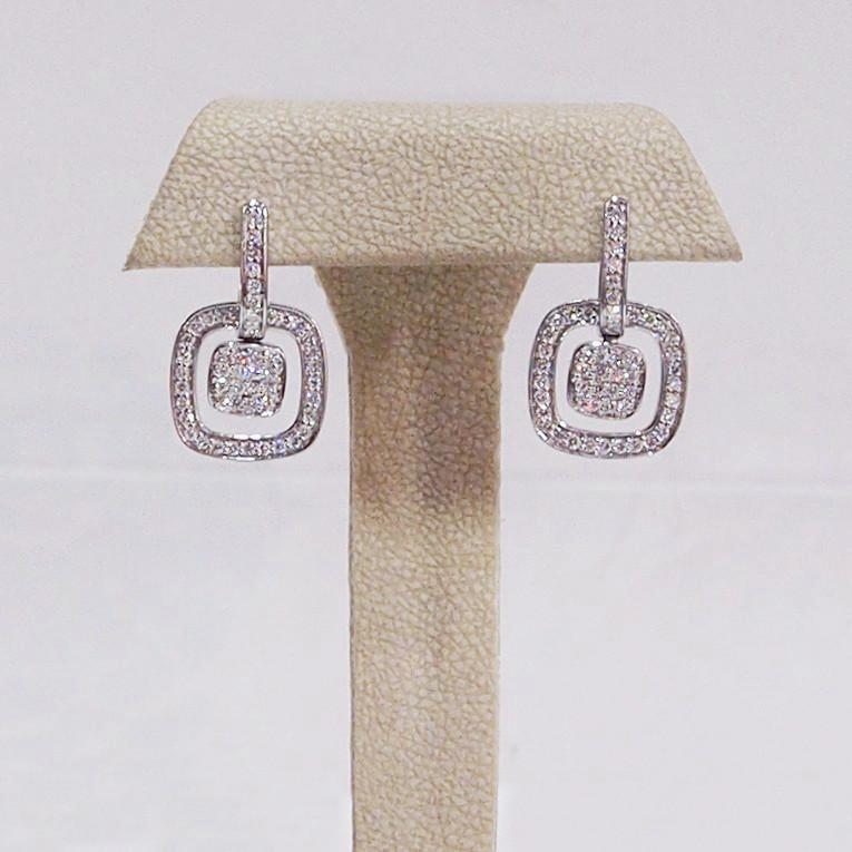 Frederic Sage 18K white gold "Grande LG" double cushion earrings with 102 round diamonds