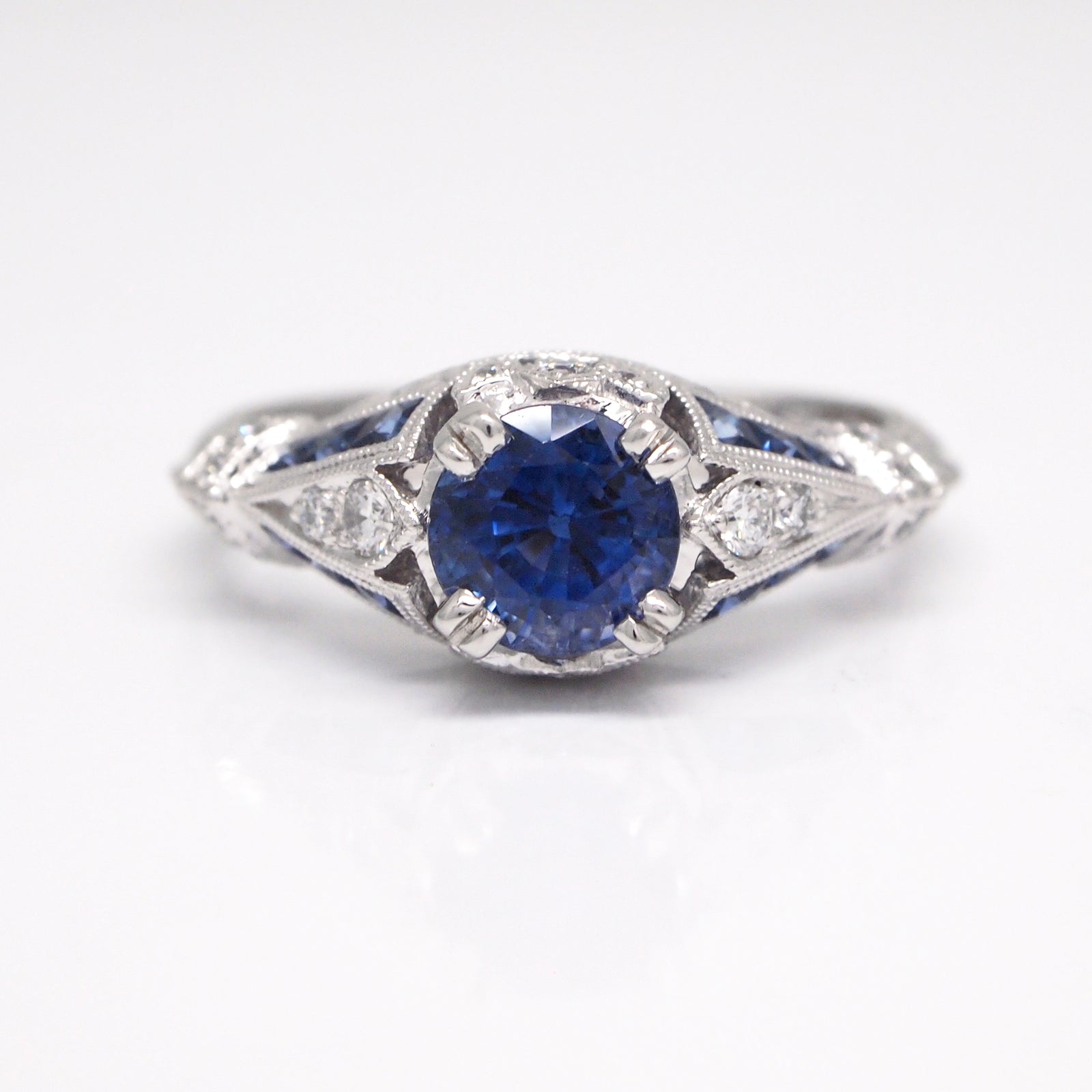 Art Deco Style Platinum Ceylon Sapphire And Diamond Engagement Ring
