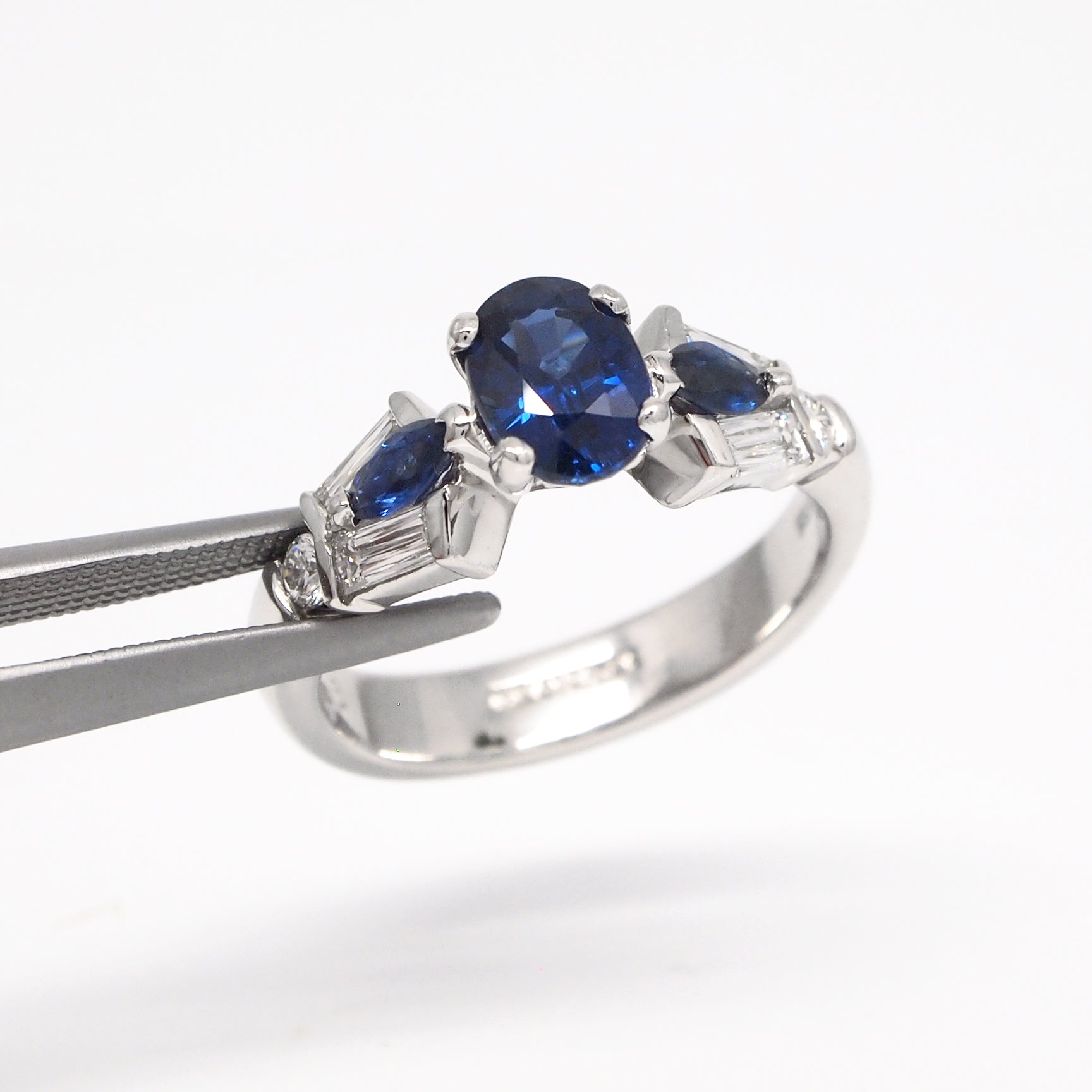 Platinum Sapphire And CrissCut Diamond Engagement Ring