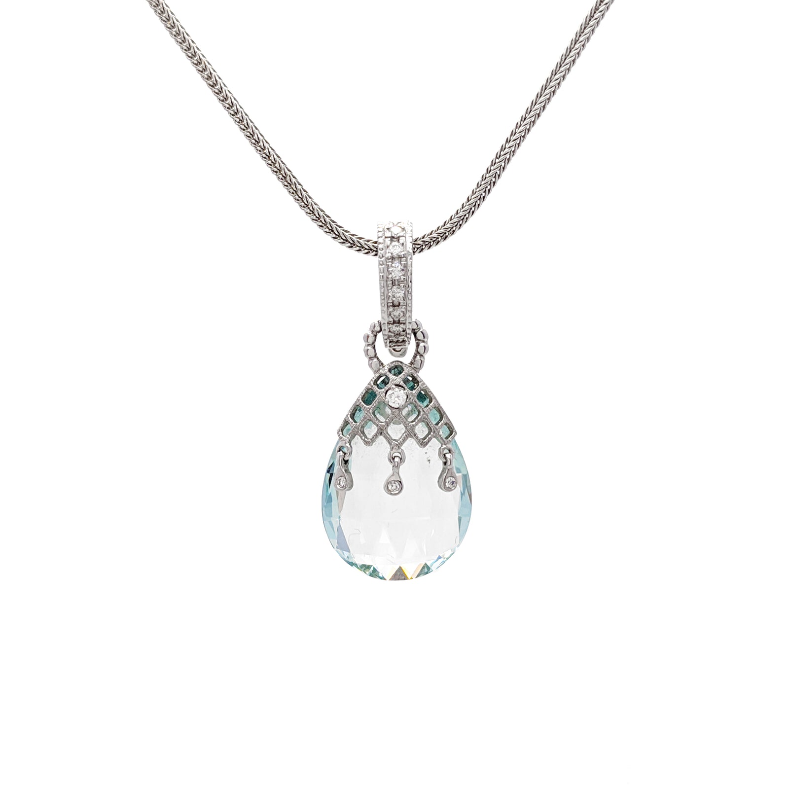 18K White Gold Aquamarine and Diamond Necklace