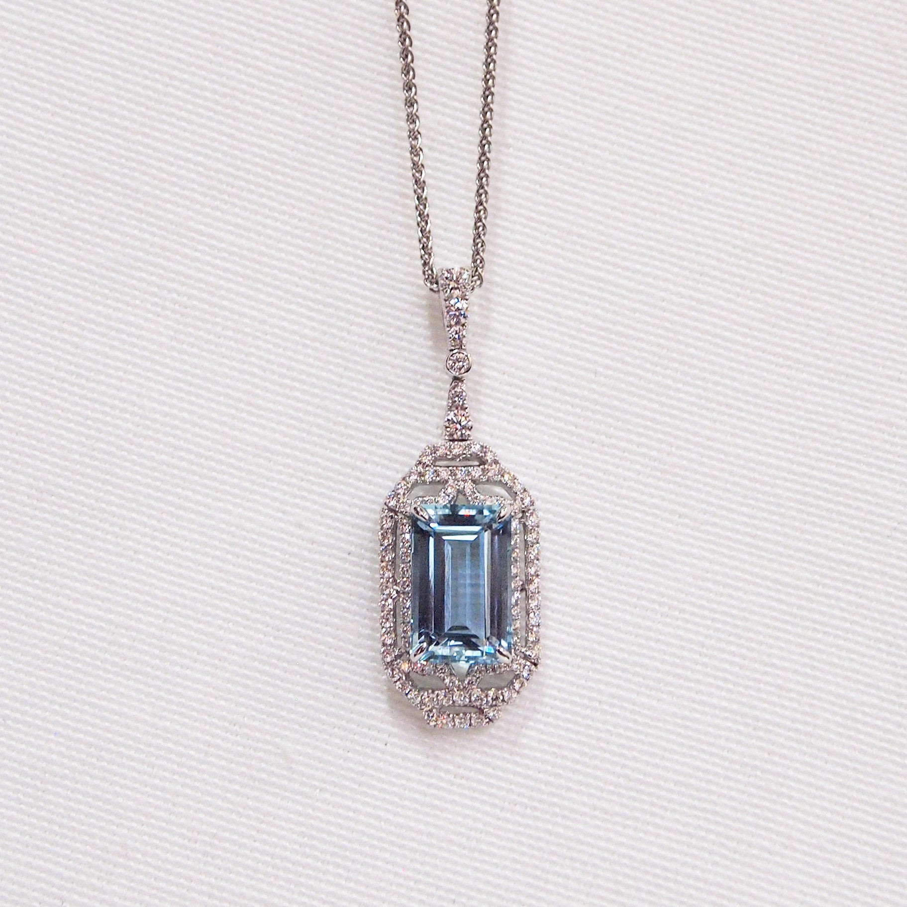 One Of A Kind 18K White Gold Aquamarine and Diamond Pendant