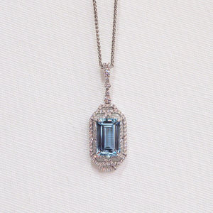 One Of A Kind 18K White Gold Aquamarine and Diamond Pendant