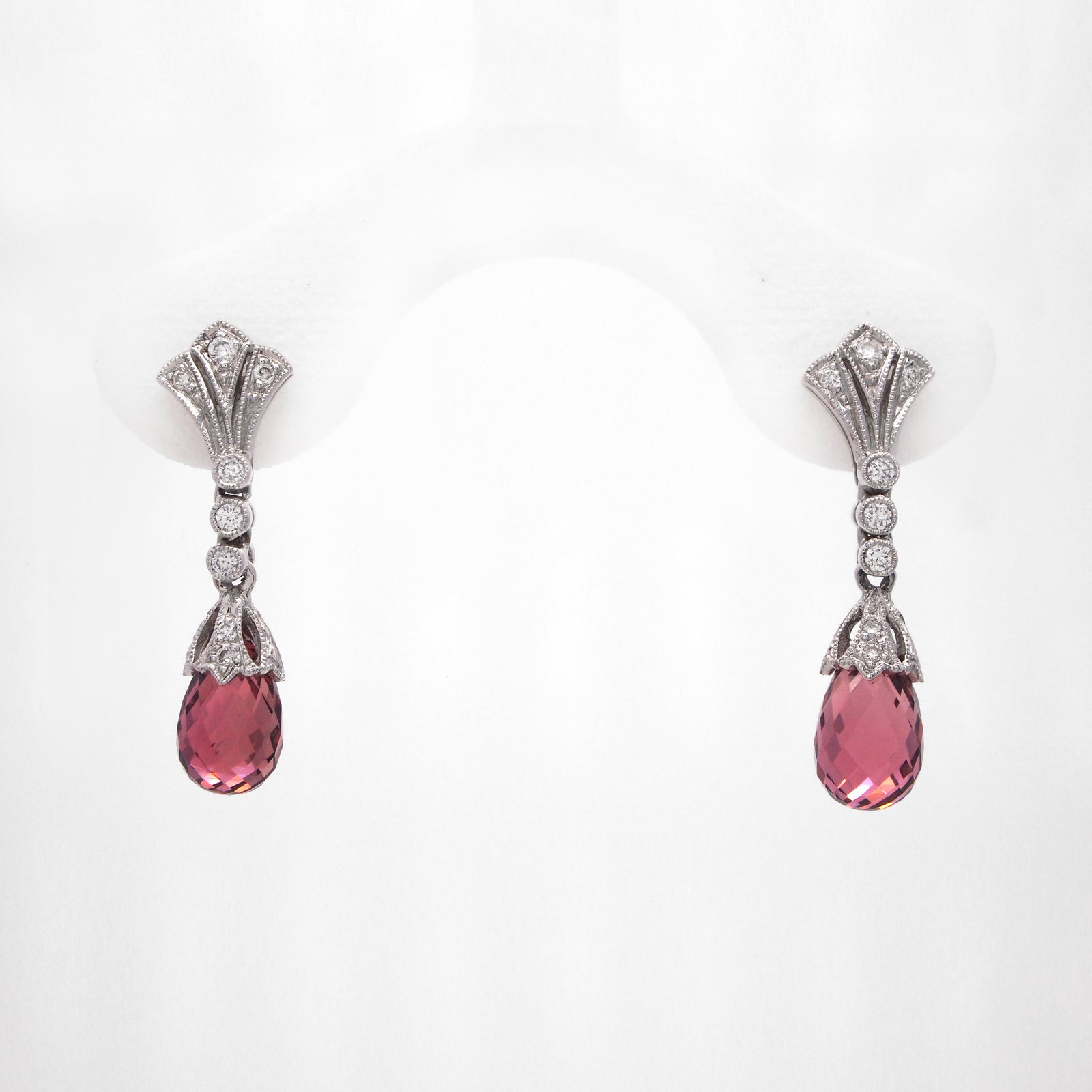 18K White Gold Pink Tourmaline And Diamond Earrings