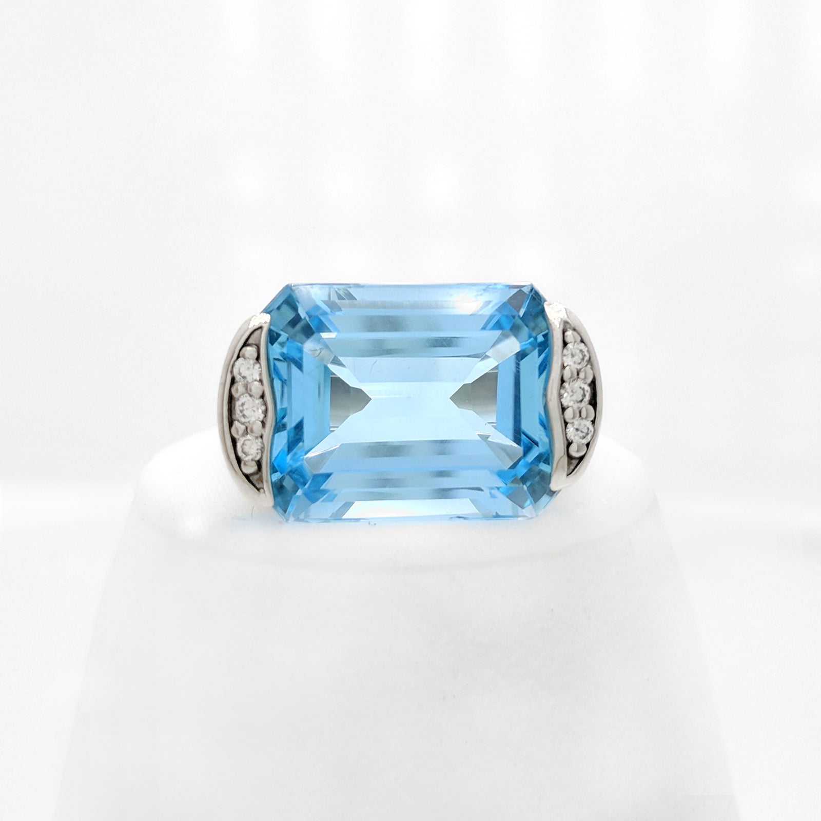 Sterling Silver Blue Topaz And Diamond Ring