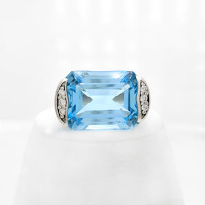 Sterling Silver Blue Topaz And Diamond Ring