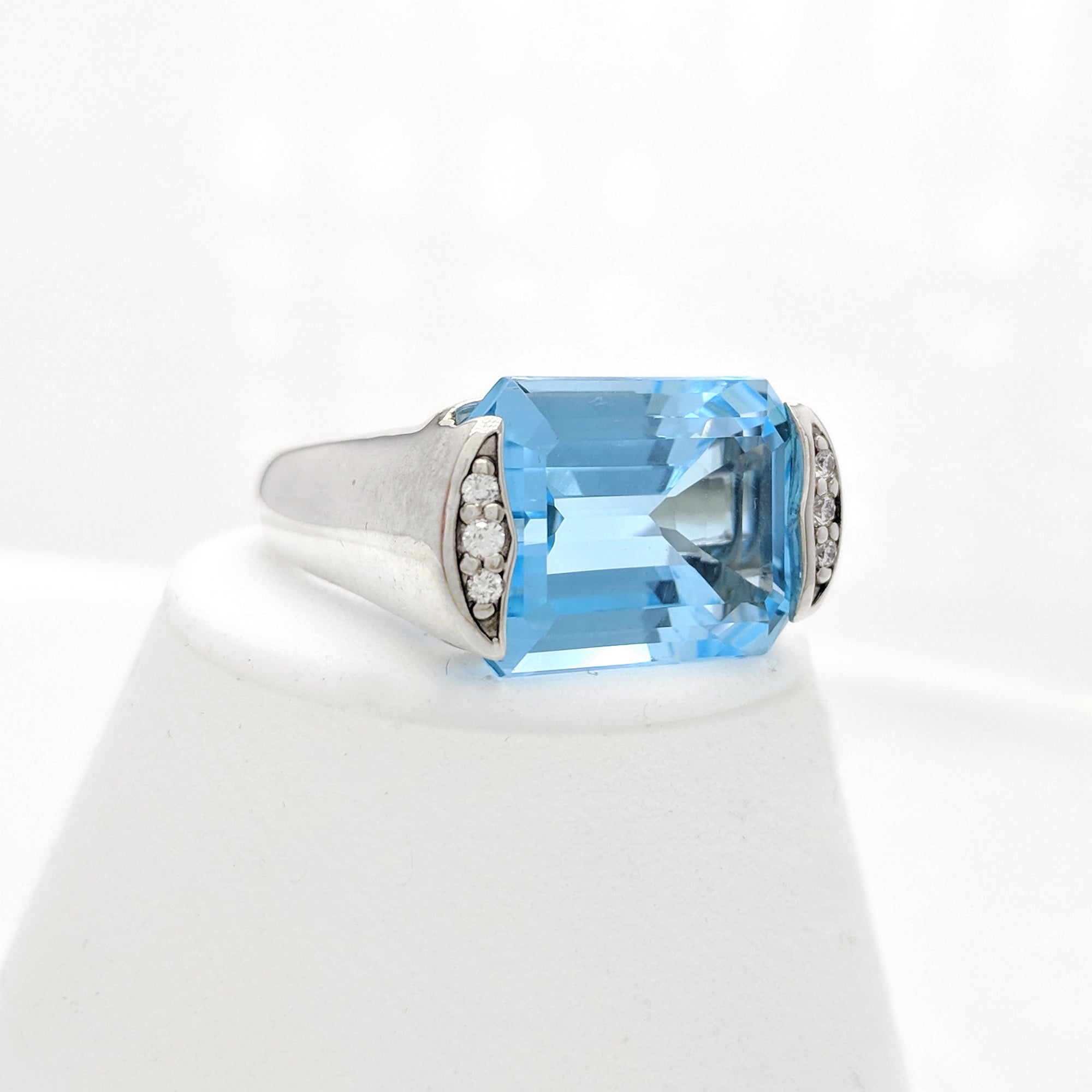 Sterling Silver Blue Topaz And Diamond Ring