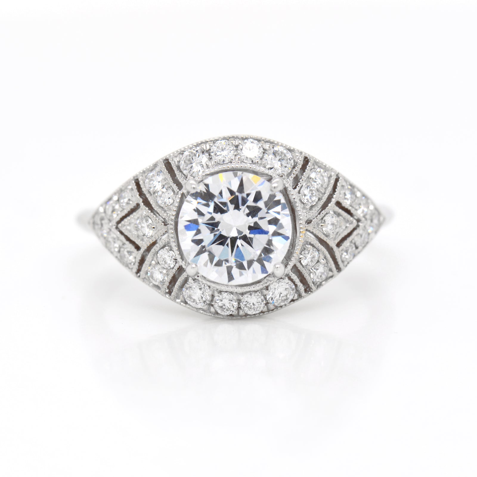 18K White Gold Art-Deco Style Diamond Engagement Ring