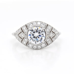 18K White Gold Art-Deco Style Diamond Engagement Ring