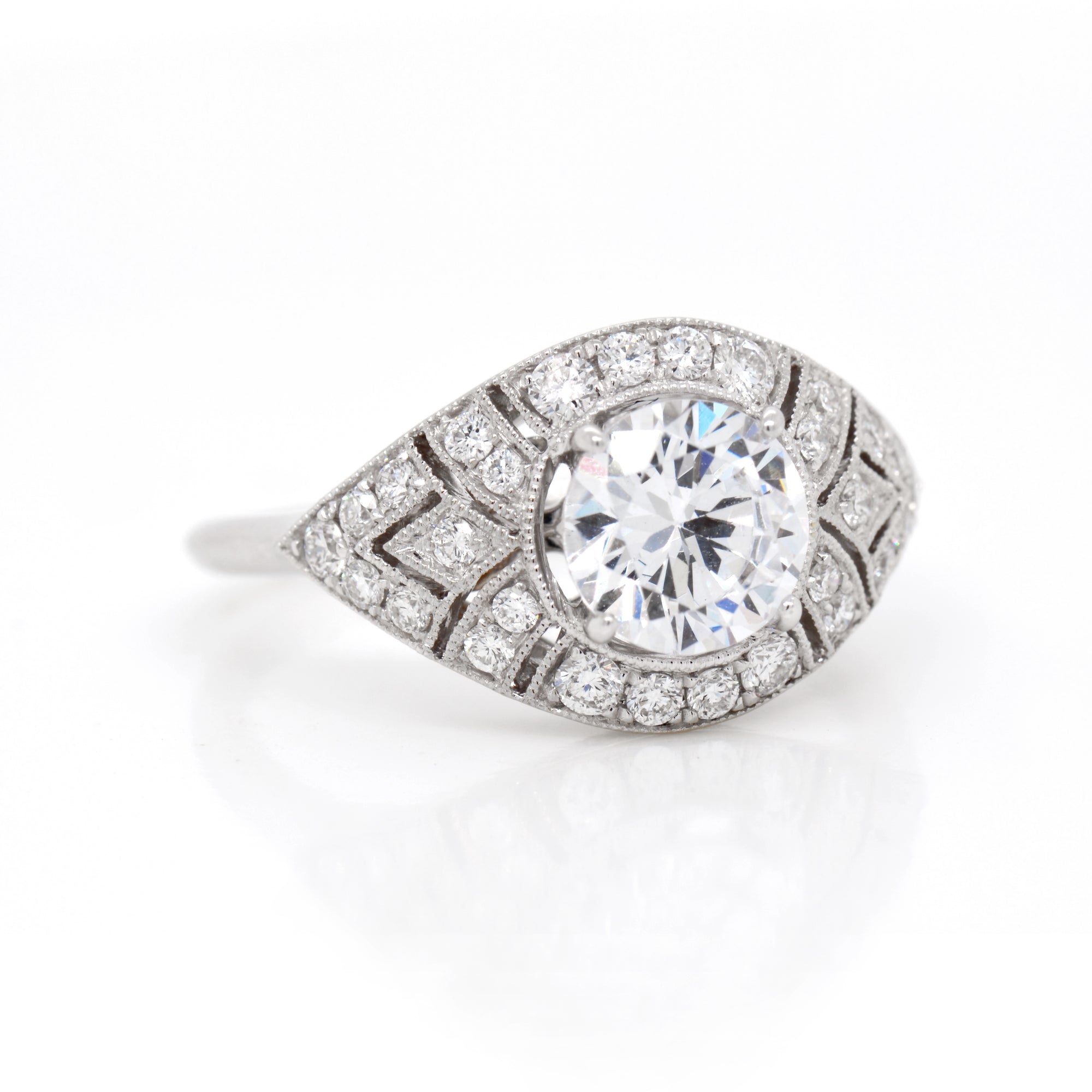 18K White Gold Art-Deco Style Diamond Engagement Ring