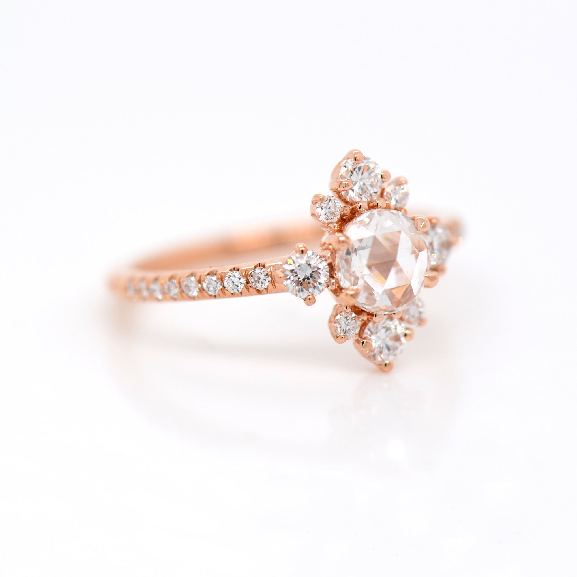 18K Rose Gold Rose-Cut Diamond Engagement Ring