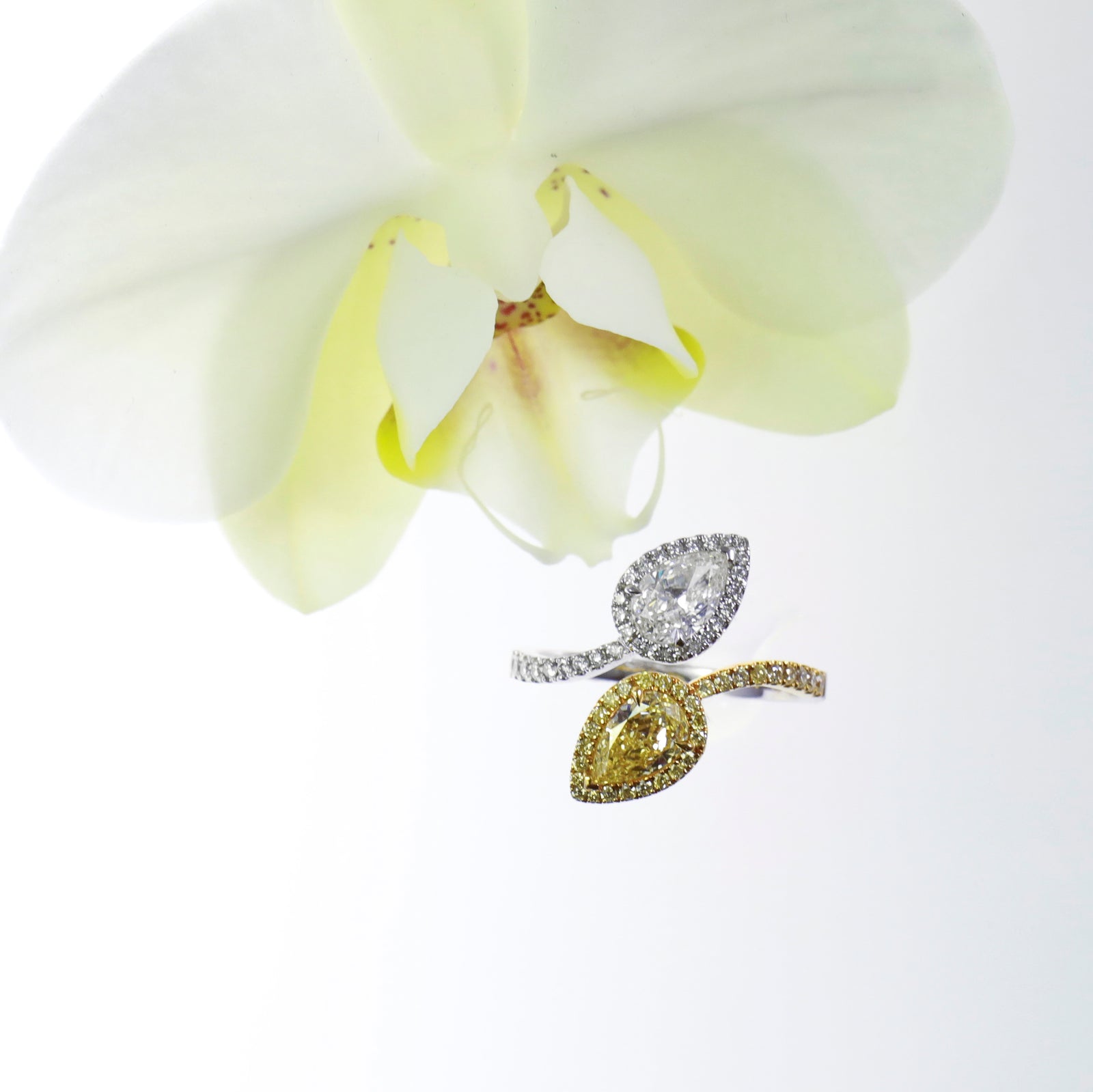 14K Two-Tone Fancy Pear Diamond Twist Ring