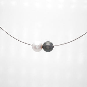 14K White Gold Black And White Pearl Necklace