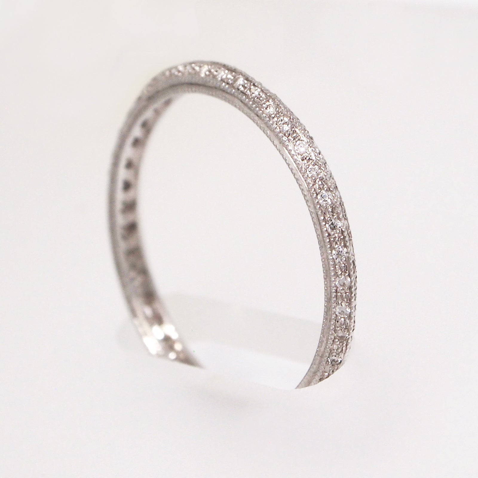 18K White Gold Milgrain "Knife Edge" Diamond Eternity Band