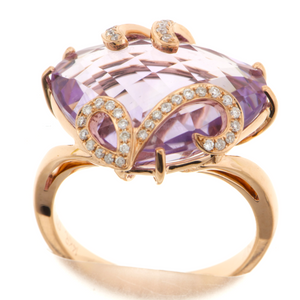Rose Gold Pink Purple Fancy Cut Triangular Amethyst and Diamond Ring