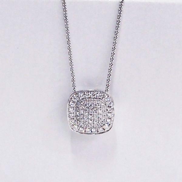 18K White Gold Diamond Cushion Pendant