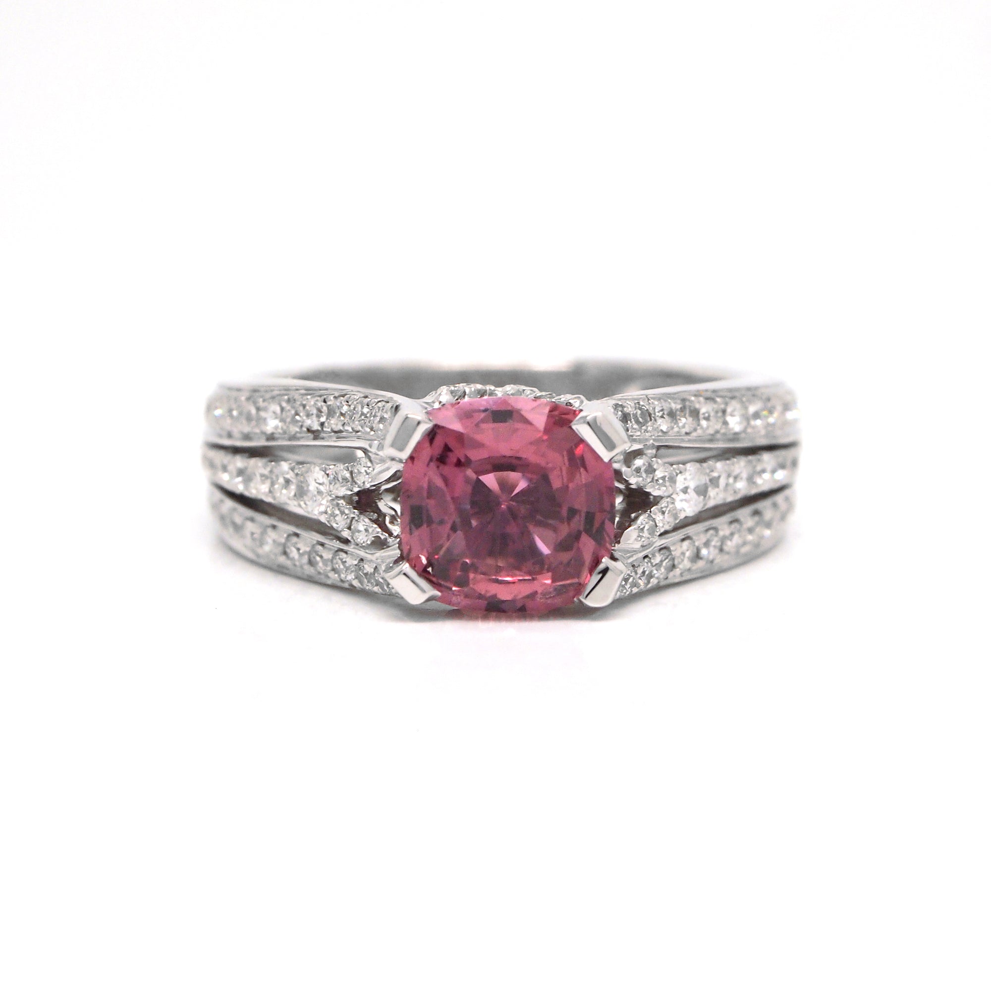 14K White Gold Pink Sapphire And Diamond Ring