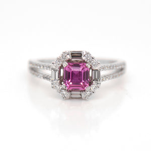 18K White Gold Vivid Pink Sapphire And Diamond Ring