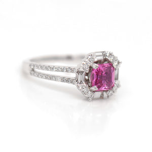 18K White Gold Vivid Pink Sapphire And Diamond Ring