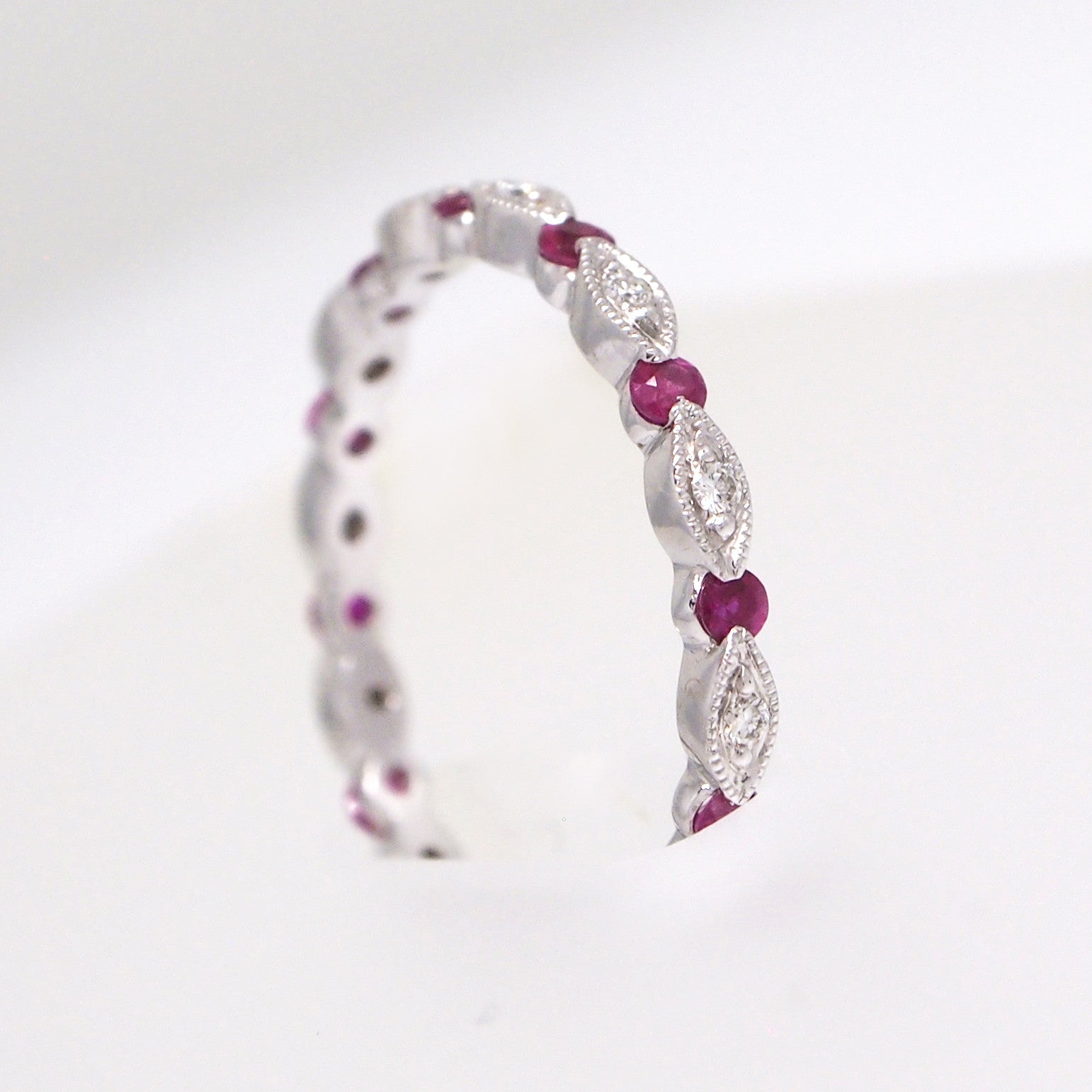 18K White Gold Ruby And Diamond Eternity Wedding Band