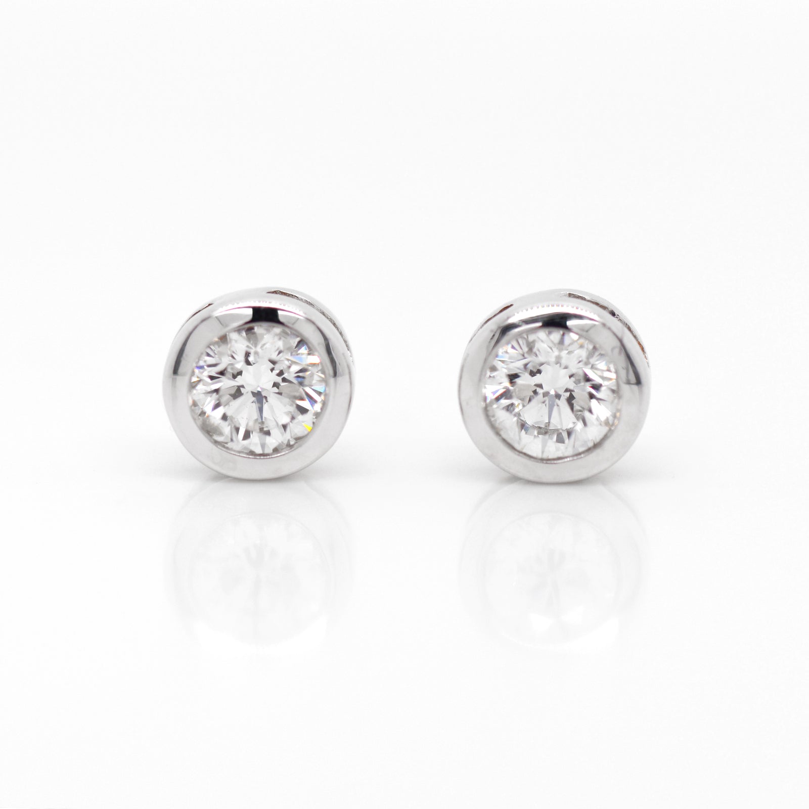 18K White Gold 1-Carat Bezel Diamond Studs