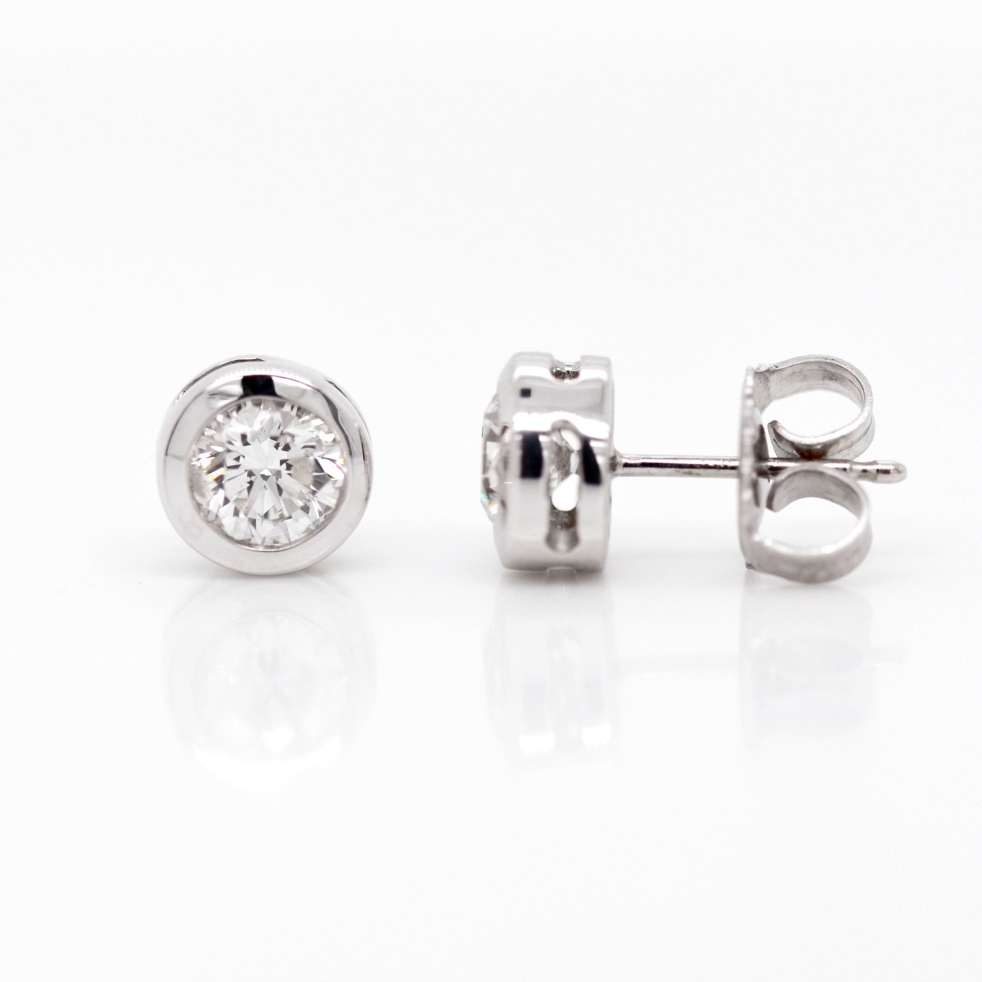 18K White Gold 1-Carat Bezel Diamond Studs