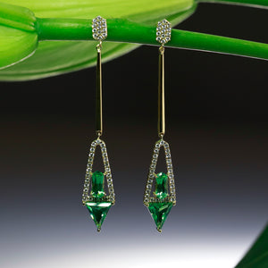 18K Yellow Gold Green Quartz And Diamond Drop Earrings