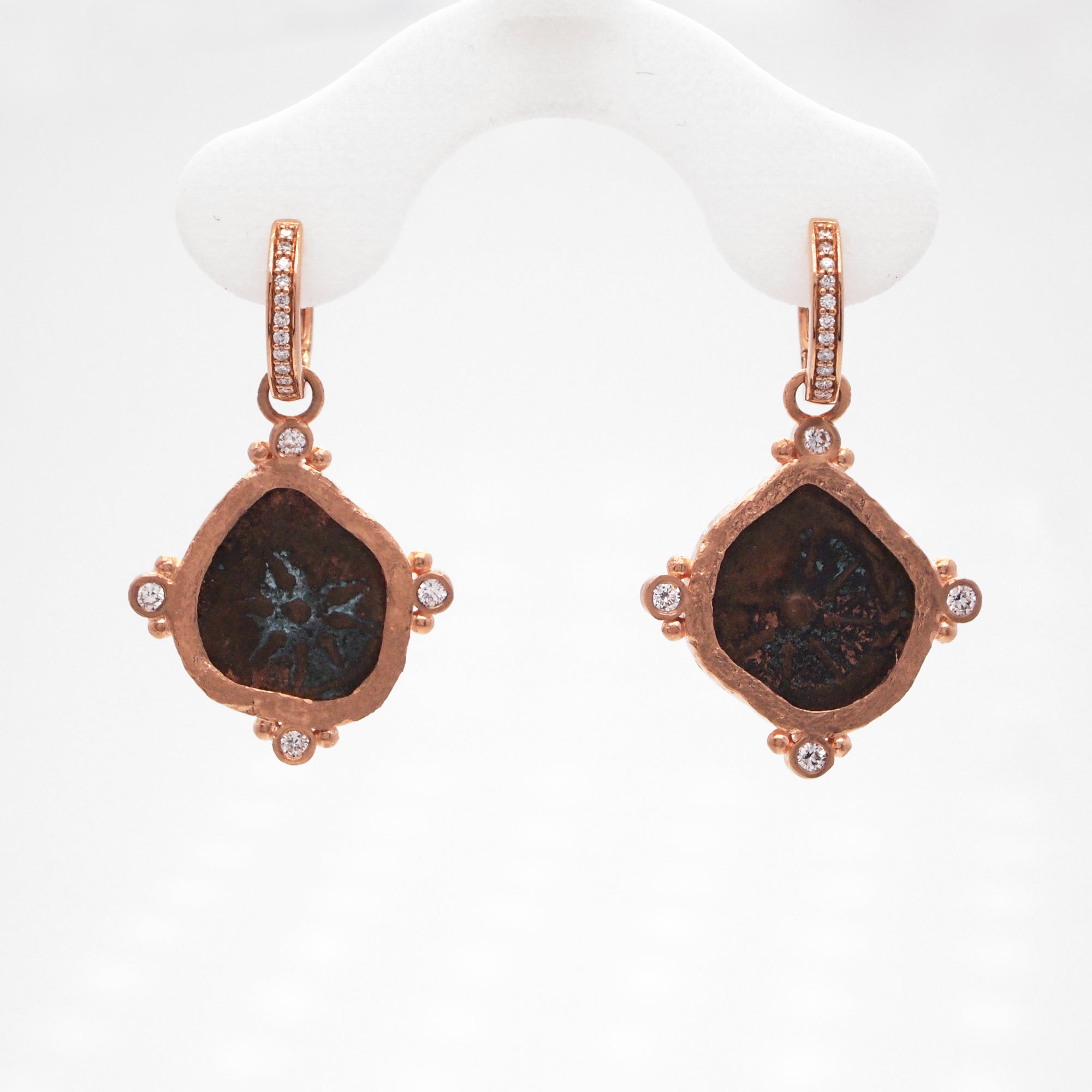 14K Rose Gold Widow's Mite And Diamond Earrings