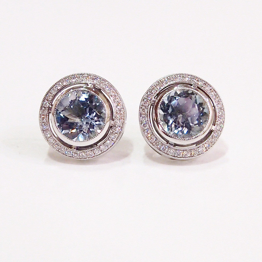 18K White Gold Aquamarine And Micro-Pave Diamond Earrings
