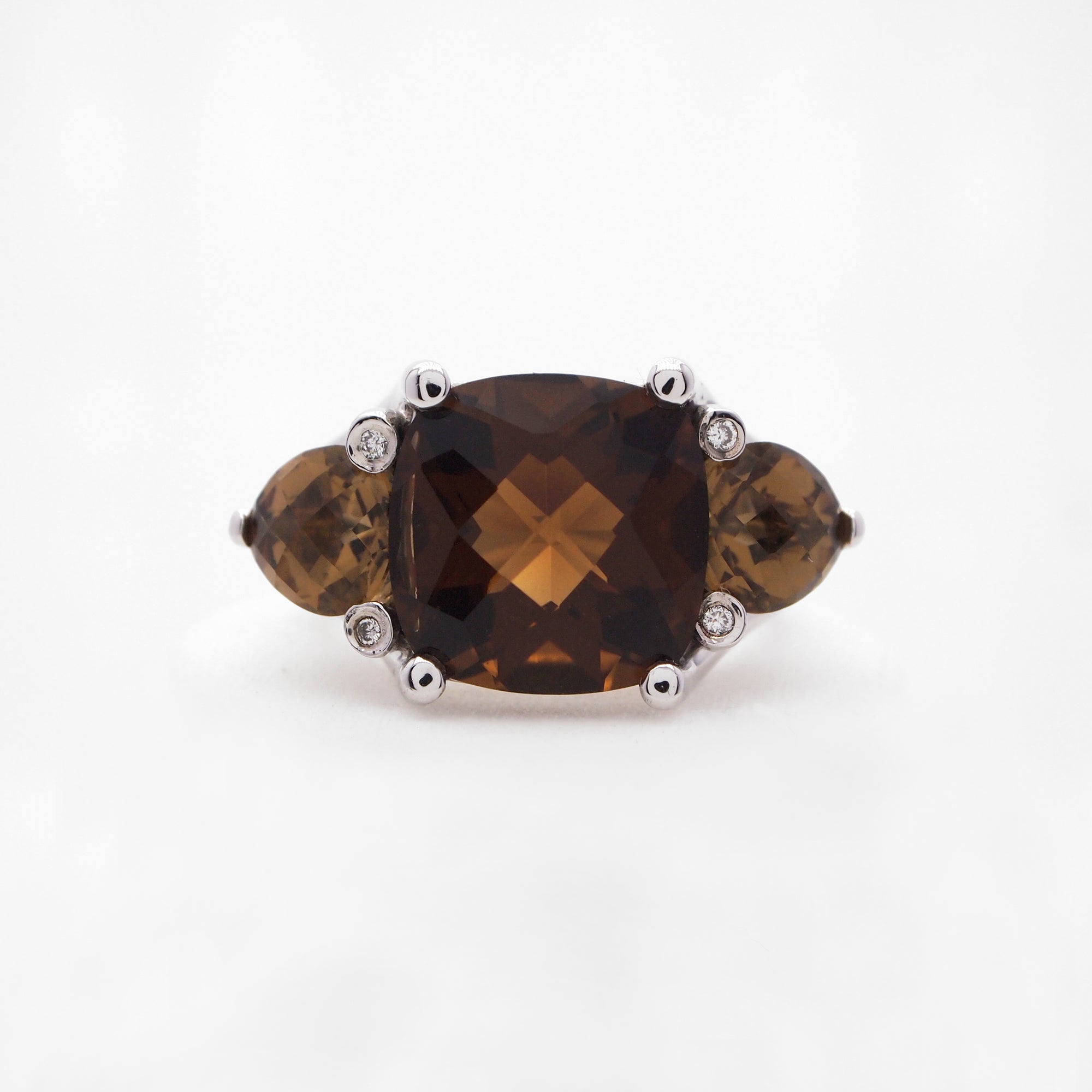 Sterling Silver Smoky Quartz And Diamond Ring