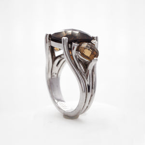 Sterling Silver Smoky Quartz And Diamond Ring
