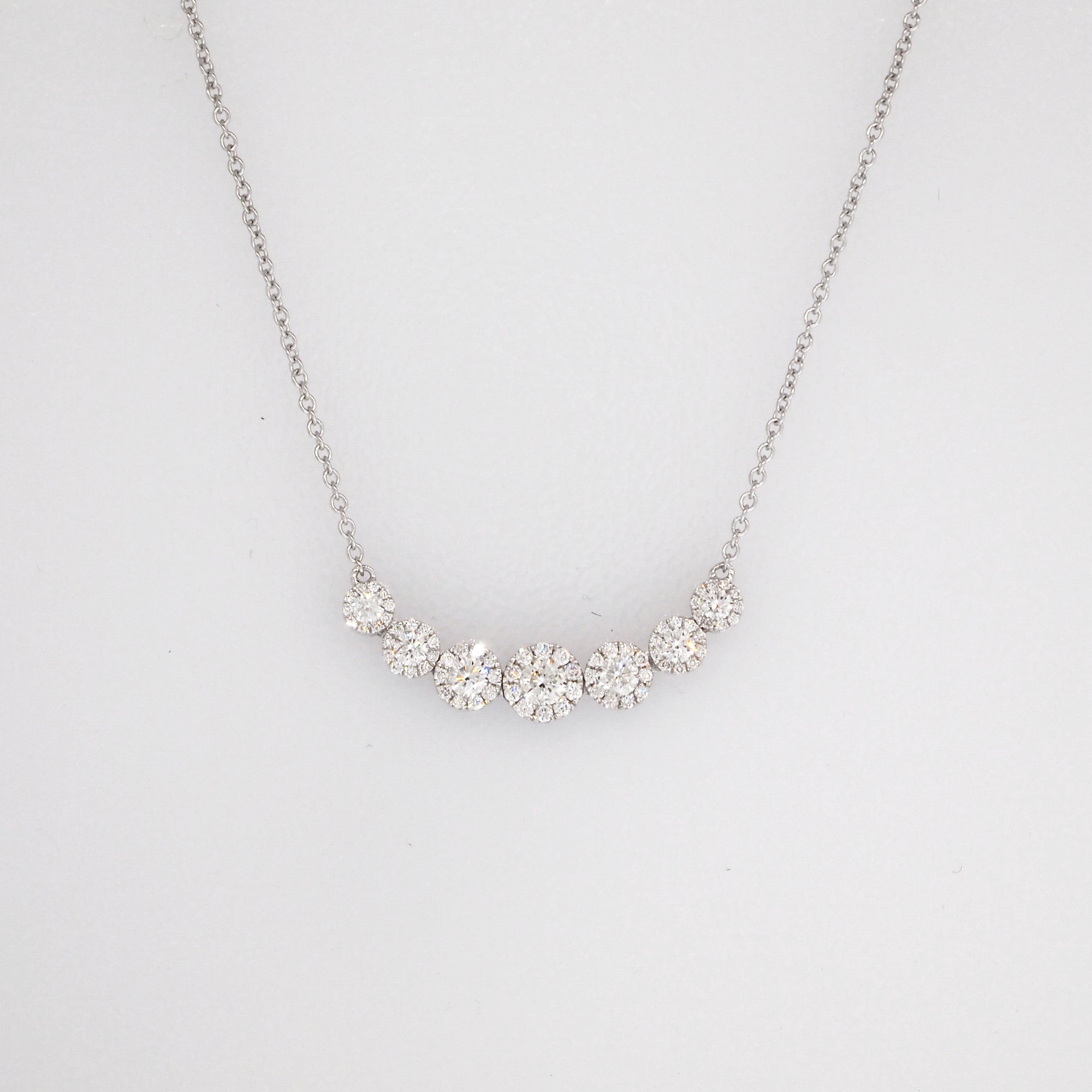 14K White Gold Diamond Halos Necklace